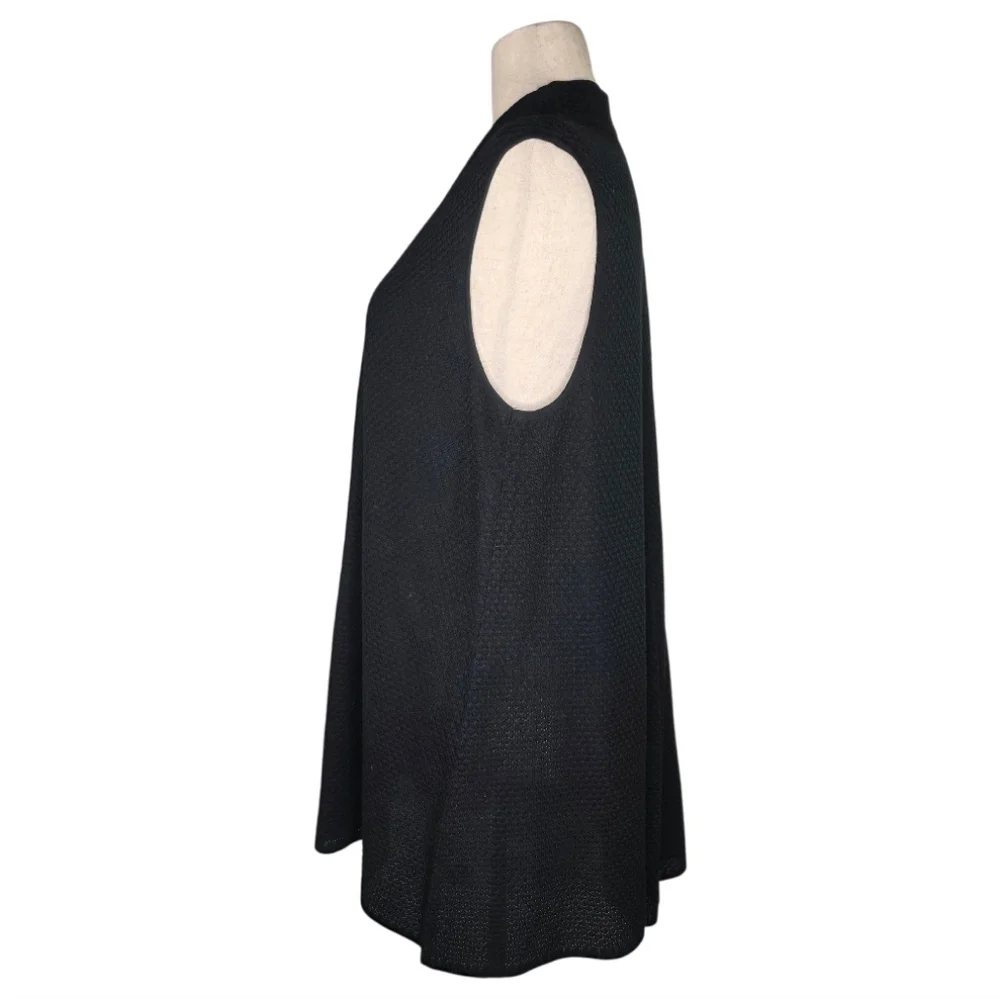 Ming Wang XL Black Textured Knit Long Sleeveless Vest Tunic Cardigan